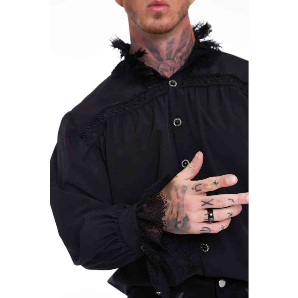 Jawbreaker - Gothic With Lace Collar and Cuffs Overhemd - Zwart